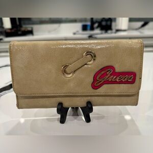Guess Jeans Vintage Tan/Purple Leather Wallet/Checkbook Holder